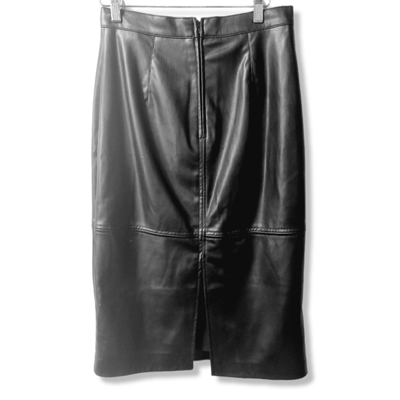 𝅺nwt H&M Black Vegan Faux Leather Midi Skirt Size 6 - Picture 7 of 8